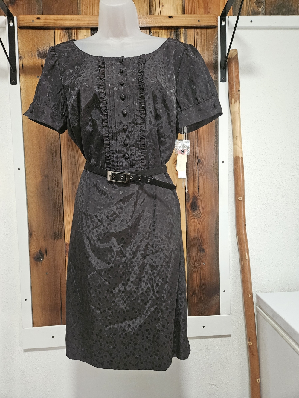 ANTONIO MELANI Black Short-Sleeve Ruffle-Front Midi Dress